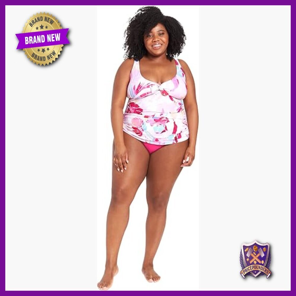 Floral Tankini Swimsuit Top with Adjustable Straps and Soft Cups Size 1X